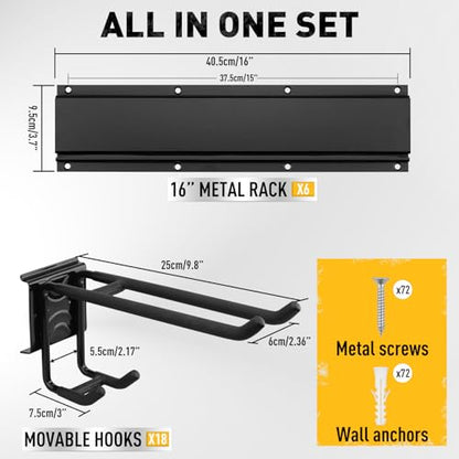 ELEAD 18-Pairs Heavy Duty Garage Tool Organizer Wall Mount Hooks, 96 Inches 1460 lbs Garden Tool Organizer with Adjustable Hooks for Garden, Yard, and Shed - color: Heavy Duty 96"