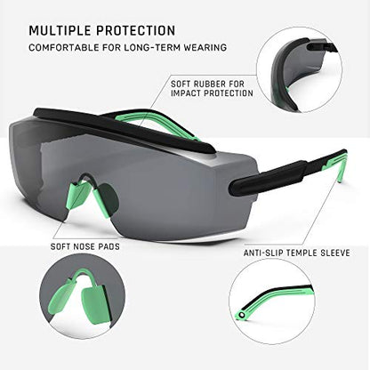 Anti Fog Safety Glasses Safety Goggles Over Glasses Protective Glasses with Anti Scratch Lenses Adjustable - color: Green