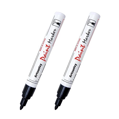 Artsunlvy Black Paint Pens Permanent Markers - 2 Pack Oil Based Quick Dry Waterproof Markers for Plastic, Tire, Rubber,Wood, Rocks, Metal, Canvas, Dark Surface,Craft Art Supplies,Medium Point - color: Black