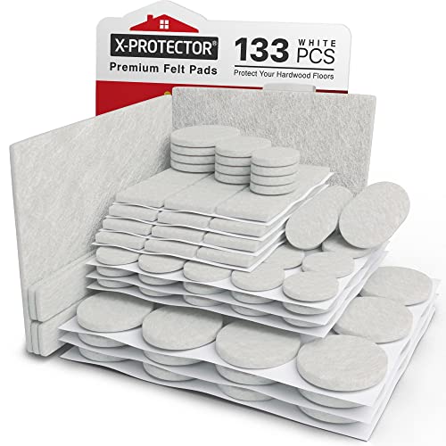 Felt Furniture Pads X-PROTECTOR 133 PCS - Premium Furniture Pads for Hardwood Floors - White Felt Pads for Furniture Feet - The Best Chair Leg Floor Protectors - Protect Your Hard Floors! - size: 133 Pcs White, Round & Square