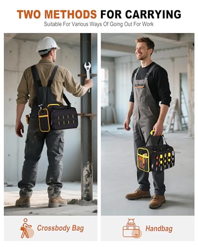 Marscamd 12-inch Tool Bag with Multiple Pockets, Heavy Duty Tool Tote for Men, Black