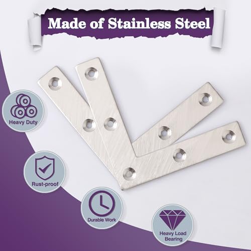 Alise L Flat Brackets,Corner Bracket Corner Brace Mending Plate Repair 80mm x 80mm Stainless Steel Flat Braces for Wood Tables, Chairs, Sofas, Beds, Cabinets, Doors and Windows,Brushed,Pack of 10 - size: 80x80mm(10Pcs), style: Brushed