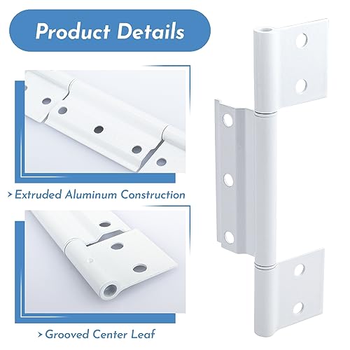 3Pack Screen Door Hinges, White Aluminum 1/8 in. Grooved Center Screen/Storm Door Hinge Compatible with Most Screen Doors