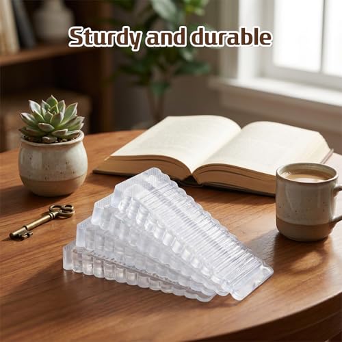 4 Pack Clear Rubber Door Stop, Wedge Thin Door Stoppers for Bottom of Doors Clear Non-Scratching DoorStops Sturdy Stackable Doors Stops for Home Office School (15mm/0.59in)