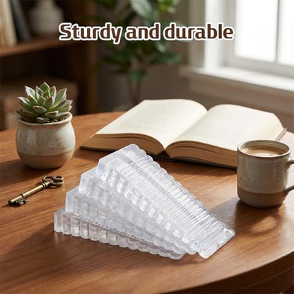 4 Pack Clear Rubber Door Stop, Wedge Thin Door Stoppers for Bottom of Doors Clear Non-Scratching DoorStops Sturdy Stackable Doors Stops for Home Office School (15mm/0.59in)