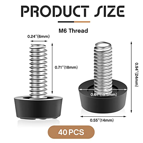 40 PCS M6 Thread Adjustable Furniture Levelers Screw in Threaded Outdoor Furniture Levelers Leveling Feet Screw Foot Levelers On Furniture Glide Leveling for Table, Chair, Furniture Legs