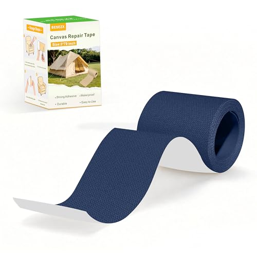 Besezx Canvas Repair Tape,Outdoor Gear Patch, 3x79 Inches,Waterproof Self-Adhesive Fabric Repair Tape for Repairing Boat Covers,Sun Shades,Sofas,Tents,Lounge Chairs,Awnings (Dark Blue) - color: Dark Blue, size: 3*79 inch
