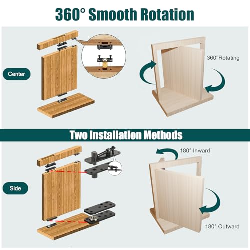Hidden Door Hinge 573lbs Load-Bearing, Thickened Solid Stainless Steel Heavy Duty Pivot Hinge for Secret Door, Hardware Swinging Pivot Hinge 360° Rotation Invisible Bookcase Door Hinges Hardware Kit