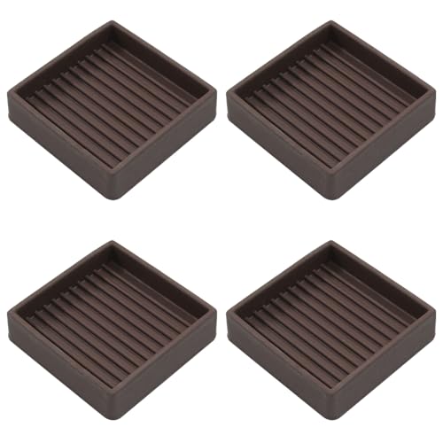 2 Inch Non Skid Furniture Grippers Square Brown Rubber Floor Protectors, 2"x2" Non_Slip Furniture Pads for Wood Floor Bed Couch Stoppers(4Pcs)