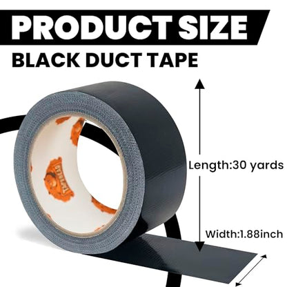 TAPEBEAR Black Duct Tape Heavy Duty 1.88" x 90FT, Strong Tough Utility Ducting Tape Waterproof, No Residue, Flexible, Hand Tear Binding Tape Industrial Strength for Bundle, Patch, Protect & Repair - color: Black, size: 1.88" x 90FT