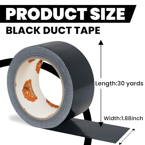 TAPEBEAR Black Duct Tape Heavy Duty 1.88" x 90FT, Strong Tough Utility Ducting Tape Waterproof, No Residue, Flexible, Hand Tear Binding Tape Industrial Strength for Bundle, Patch, Protect & Repair - color: Black, size: 1.88" x 90FT