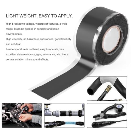 Heavy Duty Waterproof Silicone Tape, Self-Fusing Leak Seal Repair Tape, Instant Leak Stop for Pipes Ducts Automotive Plumbing, Extreme Temperature Resistance No Tools Needed - color: Black