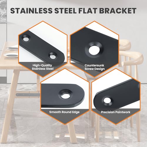 Alise 5-Inch Length Stainless Steel Flat Bars Straight Brace Heavy Duty 3-mm Thick Brackets Mending Plates Repair Fixing Bracket,4 Pcs Matte Black Finish - color: Black, size: 5 Inch
