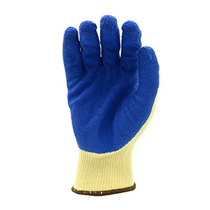 Cordova Cor-Grip Gloves, 10-Gauge, Yellow Poly/Cotton Shell, Blue Latex Palm Coating, 12-Pack - size: Large