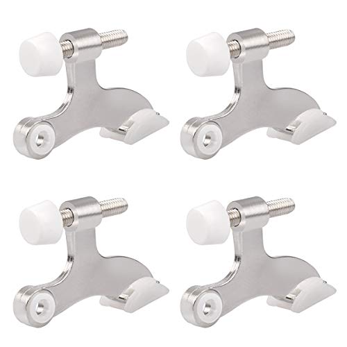 HOMOTEK 4 Pack Hinge Pin Satin Nickel Door Stopper,Adjustable Deluxe Heavy Duty Door Stopper 2-1/2"x1-3/4",with White Rubber Bumper Tips - color: Satin Nickel, size: 4 Pack