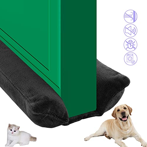Door Draft Stopper, Pure Cotton 21-42 inch Adjustable Under Door Draft Stoppers, Soundproof Door Sweep for Interior and Window, Twin Door Sweep Weather Stripping Blocker Guard, Machine-Washable - color: Black