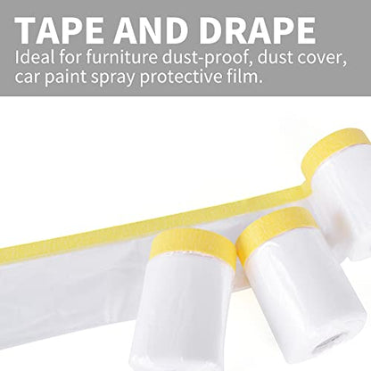 TAPEBEAR Pre-Taped Masking Film, Tape and Drape, Plastic Sheeting Roll, Automotive Painters Masking Tape Film, Plastic Sheeting Cover for Appliance and Furniture, 22inch X 30yard, 3Rolls - size: 550mm x 27m