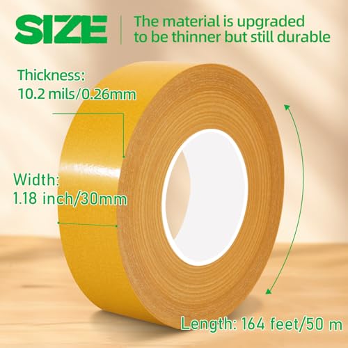 CHENYA 164 Ft Double Sided Tape Heavy Duty,High Tack Strong Wall Adhesive with Fiberglass Mesh,Super Sticky Resistente Clear Hem Tape for Crafts,Carpet,Picture,1.18" Wide - size: 1.18" x 164FT