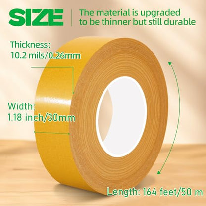 CHENYA 164 Ft Double Sided Tape Heavy Duty,High Tack Strong Wall Adhesive with Fiberglass Mesh,Super Sticky Resistente Clear Hem Tape for Crafts,Carpet,Picture,1.18" Wide - size: 1.18" x 164FT