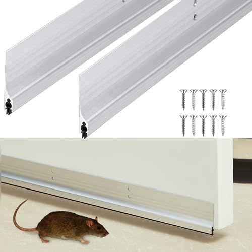 Gisafai 2 Pcs 36 Inches Metal Door Draft Stopper, Door Sweep, Mouse Stopper, Mice Seal Strip, Aluminum, Noise Blocker, Keep Rodents and Pests Out, Enhanced Weather Sealing, Easy to Install, Silver - color: Silver, size: 36 Inch