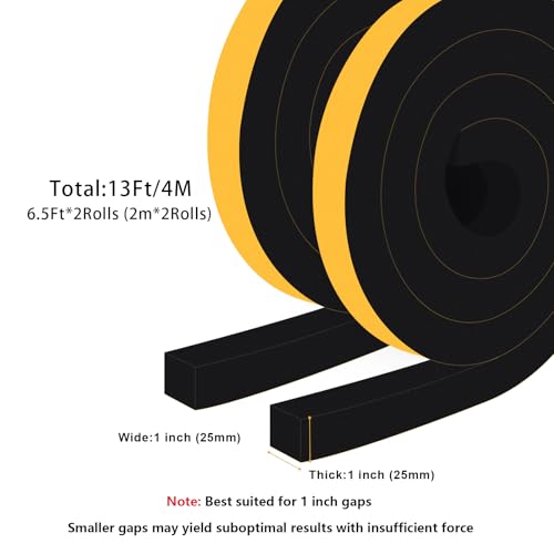 Closed Cell Window Insulation Weather Stripping, Insulation Tape for Door, Soundproof Door Weather Stripping, Adhesive Foam Gasket Tape, Anti-Bug, Weatherproof (1 in x 1 in x 13Ft) - size: 1 In x 1 In x 13Ft