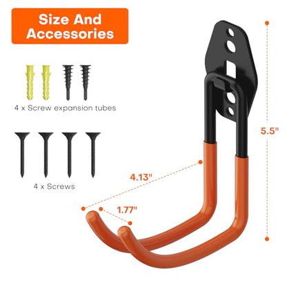 Weed Eater Hanger & Garage Hooks Heavy Duty, Garage Organizer Rack, Garden Tool Organizer Wall Mounted - 2Pack - color: Orange-B