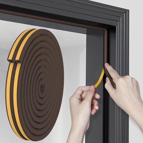 32.8 Ft Weather Stripping Door Seal Strip,Self Adhesive Door Soundproofing D Shaped Weatherstripping for Door Frame/Window,Brown,3/8" W × 1/4" T - color: Brown, size: S (3/8"W × 1/4“T)
