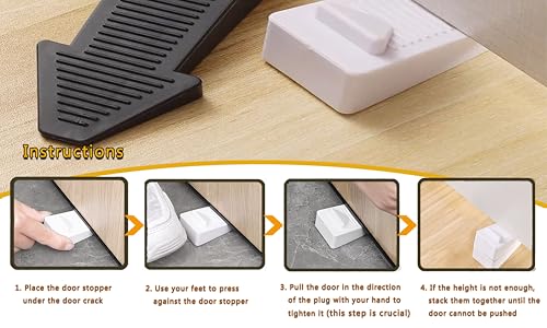 4-Pack Stackable Door Stoppers - Heavy Duty Rubber Door Wedges with Non-Slip Base, Adjustable Height (2X Thickness When Stacked), Multi-Purpose for Doors, Washers & Furniture（Black）