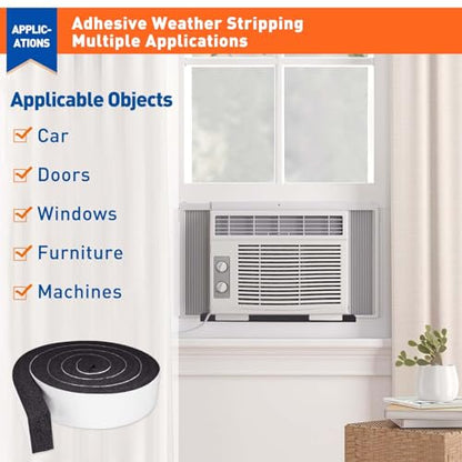 MAGZO Weather Stripping Door Seal 2 Inches W X 1 Inch T, Strong Adhesion and High Resilience Air Conditioner Foam Insulation for Furniture, Total Length 6.5 Feet (1 Roll) - size: 2in x 1in x 6.5FT