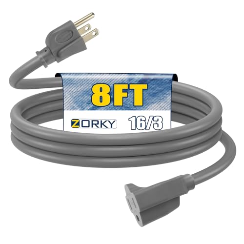 8ft Outdoor Extension Cord for Christmas Decorations- 16/3 Heavy Duty SJTW Waterproof Gray Electrical Cable with 3 Prong Grounded Plug for Safety, Great for Lawn and Major Appliances - color: Gray, size: 8ft