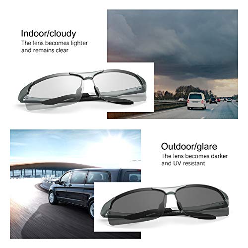 YIMI Men Photochromic Polarized Sports Sunglasses Cycling Fishing Driving Glasses UV Protection Eyeglasses Anti Glare Eyewear - color: 8003 Gun Color