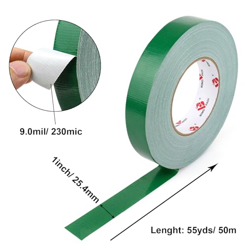 BOMEI PACK Green Duct Tape,1 inch x 60 Yards,Heavy Duty Waterproof Duct Tape,No Residue,Tear by Hand,9 Mil Industrial Grade StrongTape for Repair,Crafts & Home Improvement (Green) - color: Green