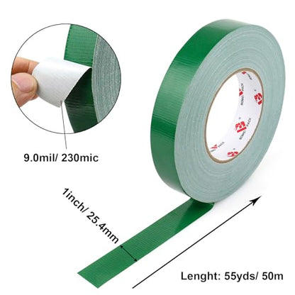 BOMEI PACK Green Duct Tape,1 inch x 60 Yards,Heavy Duty Waterproof Duct Tape,No Residue,Tear by Hand,9 Mil Industrial Grade StrongTape for Repair,Crafts & Home Improvement (Green) - color: Green