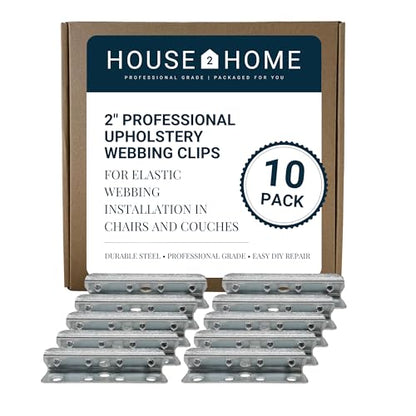 House2Home Metal End Clips for Rubber Webbing, Upholstery Repair for Sofa Chair Furniture, Includes Instructions (10 Pack) - size: 2-inch Clip