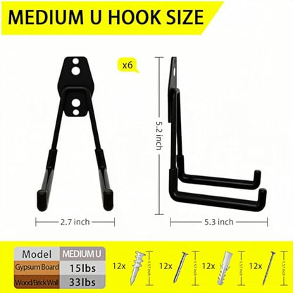 6 Pack Garage Hooks Heavy Duty with Anti-Slip Coating, Steel Utility Ladder Hooks for Hanging Garden Tools, Hoses, Ropes, Bikes and More (5.3in) - size: 5.3in