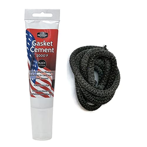 Midwest Hearth Wood Stove Replacement Gasket Kit for Woodburning Stoves - Graphite Impregnated Fiberglass Gaskets and Adhesive (5/16" x 52" Rope w/Armor Jacket) - size: 5/16" x 52" Rope w/ Armor Jacket