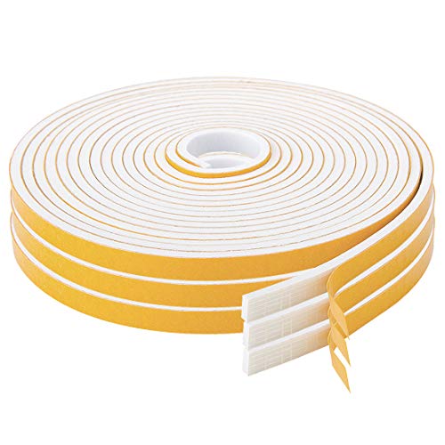 Adhesive Foam Tape 59 Feet, Soundproofing Neoprene Rubber Tape Door Insulation Weather Weatherproof Stripping, 1/2" Wide X 1/8" Thick, 19.7 Ft X 3 Rolls - color: White, size: 1/2 In x 1/8 In x 59Ft
