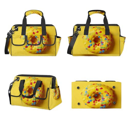 15 Inch Tool Bag 14-Pockets Tool Box Organizer for Men Donuts Yellow Tool Tote Bag Waterproof Toolbox with Shoulder Strap Heavy Duty Garden Tool Organizer for Mechanic