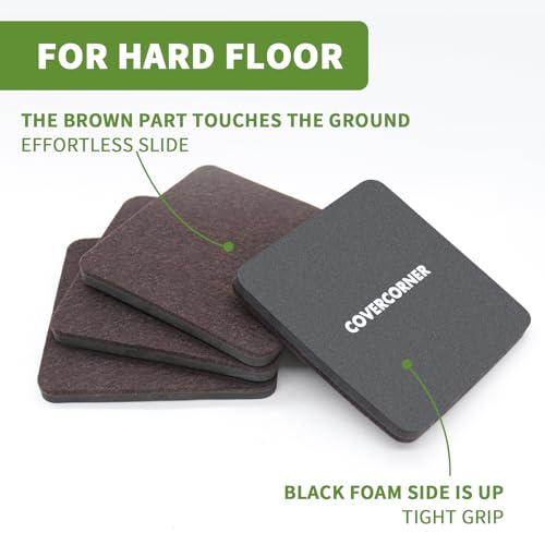Felt Furniture Sliders for Hardwood Floors 8 PCS - 5 inch Square Furniture Moving Slider – Heavy Duty Felt Movers Sliders Chair Legs Floors Protectors (for Hardwood Floors)-Brown - size: 8 PCS 5'' Brown
