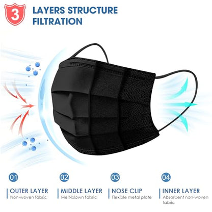 NNPCBT Black Disposable Face Masks 50PCS 3 Ply - color: Adult-50 Pack-black