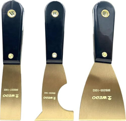 WEDO 3PCS Brass Putty Knife Set,Paint Scraper, Blade 3"+ 2-1/2" + 1-1/4",Spackle Knife, Wallpaper Scraper,Painters Tool, Crown Molding Tool, Paint Remover for Wood, Scraper