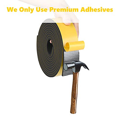 Weather Stripping High Density, Soundproof Door Seal Strips, 1 in x 1/8 in Weatherproof Foam Insulation Tapes for Windows Sliding Doors, Easy Cut to Size, 2 Rolls Total 33Ft