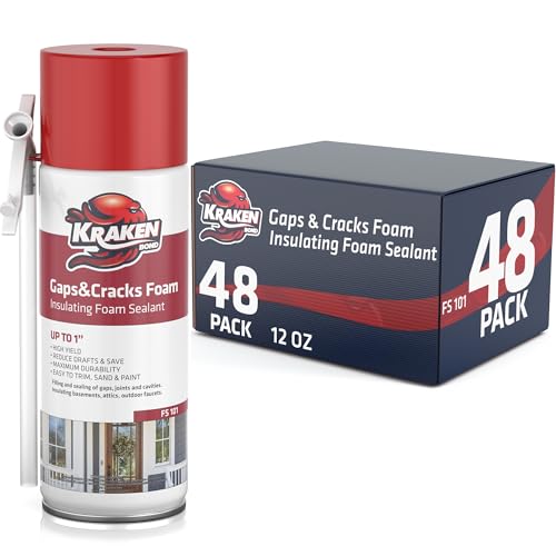 Kraken Bond Gaps & Cracks Expanding Foam Sealant - (48x12oz) High Expansion Polyurethane Spray Foam for Window & Door, Straw Use Waterproof High Yield Gap Filler - 48 Pack - size: 48 Pack