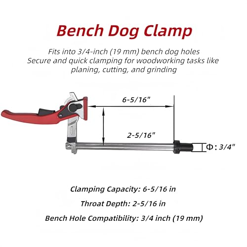 2 Pack Bench Dog Clamp, Quick Release Ratcheting Woodworking Bench Vise, Adjustable MFT Table Workbench Dog Hole Clamps 3/4 Inch Hold Down Clamp for Woodworking