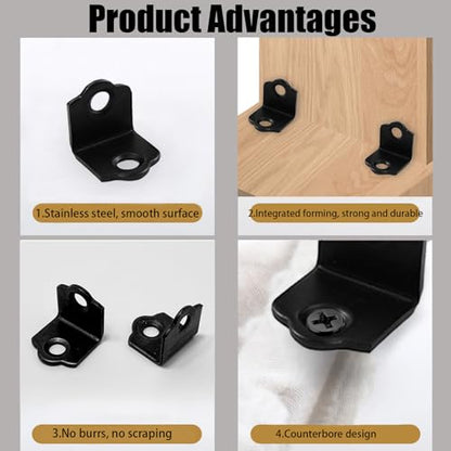 100PCS 90 Degree Corner Brace 0.75x0.75 Metal L Bracket Heavy Duty Corner Fastener Black Angle Brackets for Wood Furniture Bedframe Cabinet Drawer Chair with Screws, Plum Blossom - size: 100pcs