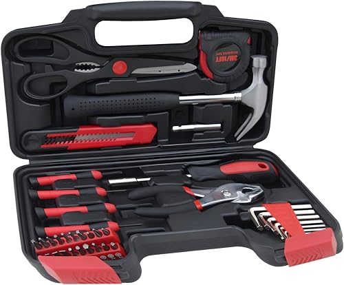 39-Piece Household Tools Kit - Comprehensive and Essential Repair Set Tools for Dorm, Home Use, DIY (39p-red) - color: Red