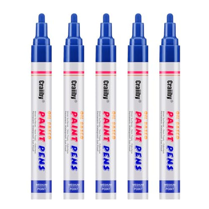 Blue Paint Markers, 5 Pack Oil-Based Waterproof Quick Dry Permanent Paint Pen Set for Rocks Painting, Wood, Fabric, Plastic, Canvas, Glass, Mugs, Metal, Tire, Stone, DIY Craft - color: Blue
