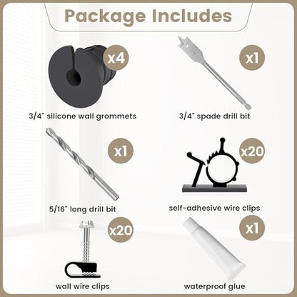 Starlink Cable Grommet Routing Kit for 3/4 inch Wall Hole, 4PCS Wall Grommets Accessories Including 3/4" Spade Drill Bit, Drill bit, and 40 Wall Wire Clips - size: 3/4 inch kit
