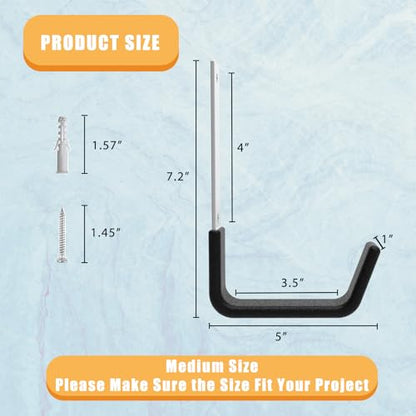 Heavy Duty Utility Hooks - Wall Mount, Hooks for Garage, Hose, Bike, Ladder, Leaf Blower Hanger (6 Medium) - size: 6 Medium