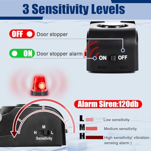 Door Stop Alarm 2 Pack, 120 dB Door Stopper Wedge Door Stops Alarm Great for Traveling Hotel Home Security Door Stoppers Safety Tools - size: 2 Black Door Stop